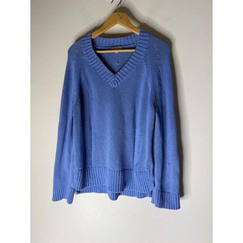 J.Crew Womens Periwinkle Blue Cotton V-Neck Shaker Stitch Sweater CJ906 Small